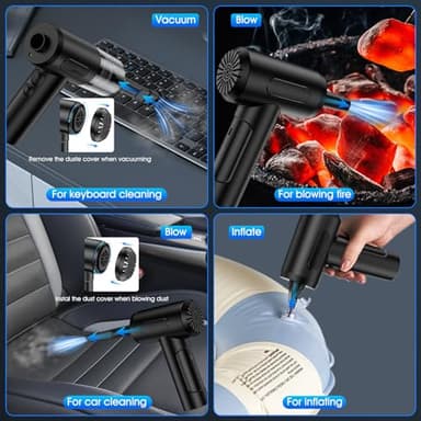 Compressed Air Duster, 100000RPM Handheld Car Vacuum/Air Blower& Pump, 3 Gear Adjustable Electric Air Duster/Car Vacuum Cleaner, Keyboard Duster with LED Light-10 Kits Air Blower for Computer(Black) - Image 5