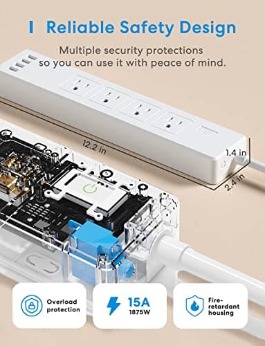 meross Smart Power Strip WiFi Surge Protector Power Bar, Alexa Google Home & IFTTT Supported, Remote Control, 4 AC Outlet and 4 USB Port, 16A - Image 8