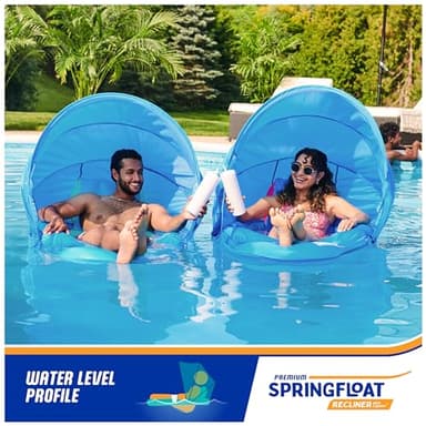 SwimWays Spring Float Premium Recliner with Canopy Pool Lounger, Inflatable Pool Floats Adult with Fast Inflation for Ages 15 & Up, Sky Blue - Image 2