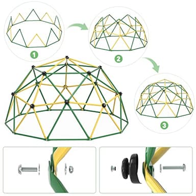 GIKPAL Climbing Dome, 10FT Dome Climber with Hammock for Kids 3 to 10 Outdoor Play Equipment, Supports up to 1000lbs Jungle Gym, Anti-Rust, Easy Assembly, Yellow+Green - Image 8