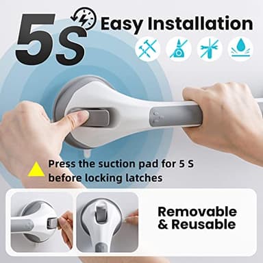 TAILI Grab Bars for Bathtubs and Showers 2 Pack Suction Grab Bar, Heavy Duty Shower Handle Removable Bath Handrails for Seniors and Elderly, Bathroom Safety Grip No Drilling Waterproof,Grey - Image 3