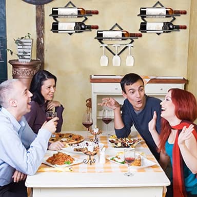 AUHOKY 2Pcs Metal Wall Mounted Wine Holder Stemware Glass Rack, Vintage Silver Hanging Red Wine Racks Organizer with 3 Stem Glass Holders, Wine Bottle Display Hanger for Home Kitchen Bar Decor - Image 6