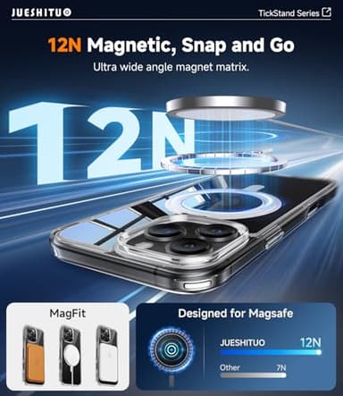 JUESHITUO 3 in 1 for iPhone 16 Pro Case, [Non-Yellowing] 360° Rotatable Magnetic Ring Stand with [1X Screen Protector + 1X Camera Lens Protector], 6.3" iPhone 16 pro case Clear - Image 3