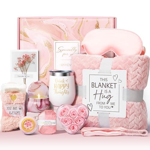 Birthday Gifts for Women Self Care Gifts Get Well Soon Gifts, Rose Relaxing Spa Gifts Basket Care Package w/ Luxury Flannel Blanket, Unique Christmas Gifts for Mom Her Friend Sister Wife Grandma - Image 1