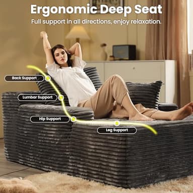 ovios 67'' Chaise Lounge Chair Indoor, Oversized Upholstered Sofa Bed, Sleeper Couch Reading Chairs Fluffy Plush Faux Fur Cloud Sofas Couches for Living Room, Grey - Image 4