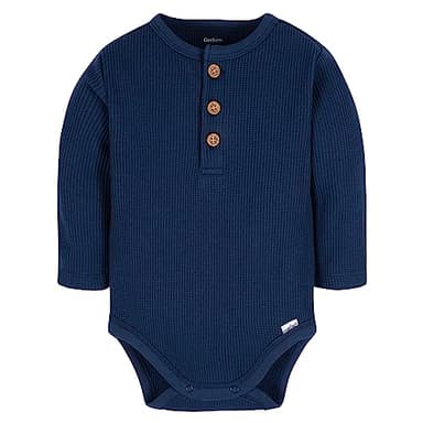 Gerber Baby Boy's 2-Pack Long Sleeve Henley Onesies, Blue and Heather Grey - Image 5