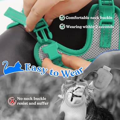 Supet Cat Harness and Leash for Walking Escape Proof, Adjustable Harness for Cats, Easy Control Small Cat Harness for Medium Large Kitten Green - Image 2
