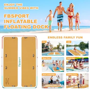 FBSPORT Inflatable Floating Dock, 10ft Inflatable Swim Platform Dock for Lake, Inflatable Water Floating Dock Mat with Non-Slip EVA Surface, Floating Island for Pool Beach Ocean 10x6.5x0.5ft,WoodGrain - Image 6