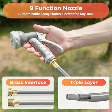 Ayleid Retractable Garden Hose Reel,1/2 in x 100 ft Wall Mounted Hose Reel, with 9- Function Sprayer Nozzle, Any Length Lock/Slow Return System/Wall Mounted/180°Swivel Bracket (Grey) - Image 6