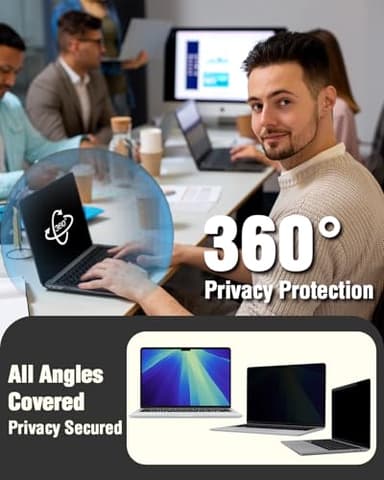 F FORITO Magnetic Privacy Screen Protector Compatible with MacBook Air 13.6 inch (2022-2025, M2, M3, M4), 360° Anti Peeping Removable Anti Blue Light Anti Glare Laptop Privacy Screen Shield - Image 3