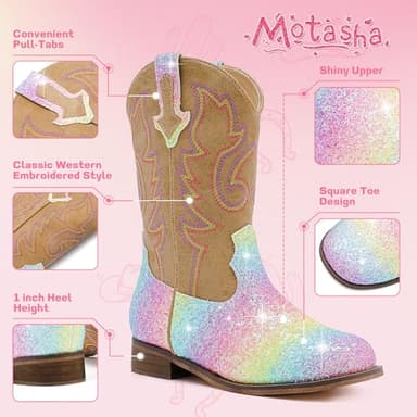 Motasha Girls Cowgirl Boots Glitter Toddler Girls Boots Rainbow Cowboy Boot for Girl Size 1 Little Big Kids Boot Western Riding Shoes Party Birthday (M7101 Shiny Rainbow 1) - Image 6