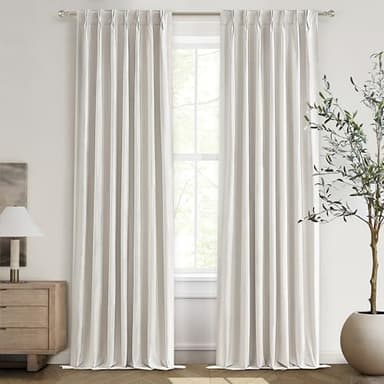 Neutral 10 ft Blackout Curtains 120 Inches Long,Linen Elegant Villa Cottage Floor Length Tall Window Curtains for Sliding Door 2 Panels Privacy Room Divider Drapes for Living Room (Pinch Pleated) - Image 1