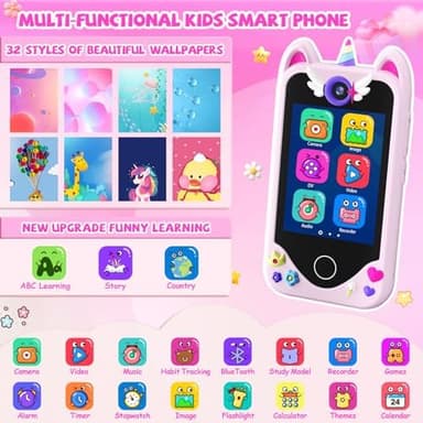 Kids Smart Phone for Girls Gifts - Toddler Christmas Birthday Gift for Age 3 4 5 6 Year Old, Kids Cell Phone Toy with Touchscreen, Dual Cameras, Learning, Kid Mp3 Player, Games with 32 GB Card - Image 4
