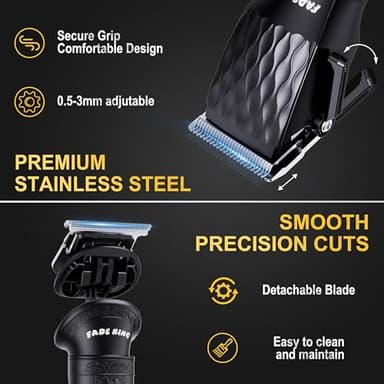 FADEKING® Professional Hair Clippers for Men - Cordless Beard Trimmer for Men, LCD Display Hair Clippers and Trimmer Set for Barber Haircut & Mens Grooming with Travel Case(Black) - Image 2