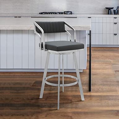 Armen Living Capri Modern 30" Seat Height Gray Faux Leather and Brushed Stainless Steel Metal Swivel Bar Stool for Kitchen Island Counter - Image 2