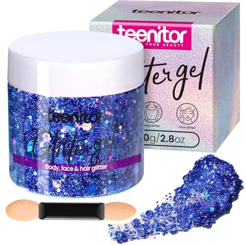 Teenitor Blue Body Glitter, Face Glitters, Body Glitter Gel, Hair Glitter Gel, 80g/2.8oz Holographic Blue Glitter Makeup for Face Body Hair - Image 1