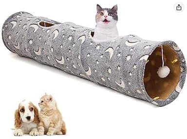 LUCKITTY Cat Tunnel Tube with Plush Ball Toys Collapsible Self-Luminous Photoluminescence, for Small Animals Pets Bunny Rabbits, Kittens, Ferrets,Puppy and Dogs Grey Moon Star - Image 7