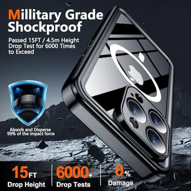 SPIDERCASE Magnetic for iPhone 14 Pro Max Case Waterproof,Built-in Screen & Camera Lens Protector[IP68 Underwater] [Military Grade Shockproof] Full Body Protection Phone Case,Black/Clear - Image 2