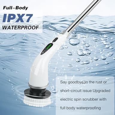 Electric Spin Scrubber,Cleaning Brush with 9 Replaceable Brush Heads and 1 Rubber Squeegee Broom,3 Adjustable Size, 2 Speeds for Bathroom Shower Bathtub Glass Car - Image 5