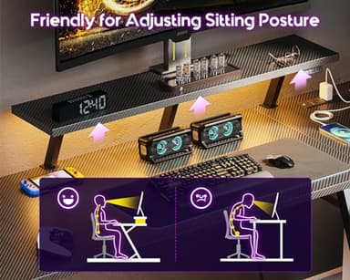 MOTPK Small Gaming Desk with LED Lights & Power Outlets, 39 Inch L Shaped Gaming Computer Desk with Storage Shelf, Gamer Table with Monitor Stand, PC Table with Carbon Fiber Texture, Black - Image 7