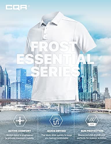 CQR Men's Polo Shirts, Tactical Short Sleeve Golf Performance Shirts, Lightweight Dry Fit UPF 50+ Pique, Frost Essential White, Large - Image 5