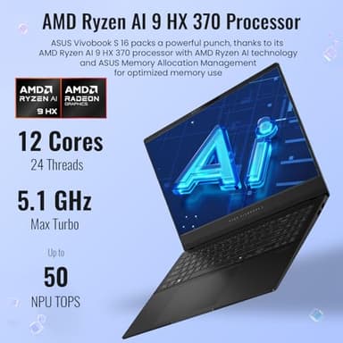 ASUS Vivobook S AI Copilot+ PC Business Laptop, 15.6" 2.8K 120Hz, AMD Ryzen AI 9 HX 370, 32GB RAM, 2TB SSD, Radeon Graphics, Wi-Fi 6, RGB Backlit KB, W11 Pro, Bundle with ADATA 512GB External SSD - Image 3