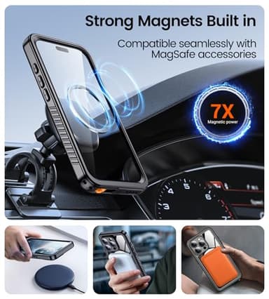 Temdan Magnetic for iPhone 16 Pro Case Waterproof,Built-in Screen Protector[IP68 Underwater][Upgrade Military Dropproof][Compatible with MagSafe] Full Body Shockproof for Case 6.3''-Black - Image 4