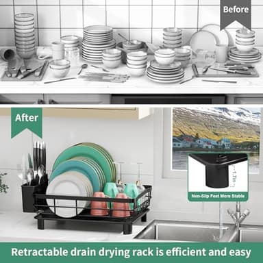 MOUKABAL Dish Drying Rack, Dish Rack, Stainless Steel Dish Racks for Kitchen Counter, Dish Drainer with Removable Utensil Holder, Drainboard (Black) - Image 4