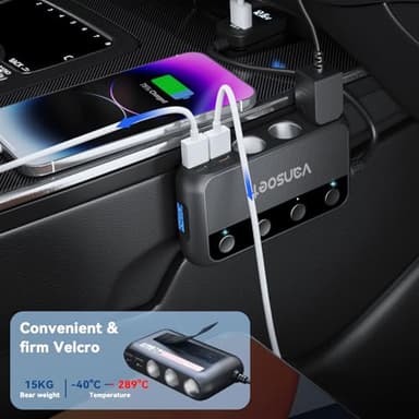 9 in 1 Cigarette Lighter Splitter: vansoet 158w 3 Socket Cigarette Lighter Adapter with Dual PD30W and QC3.0 DC Cigarette Outlet Car Charger Independent Switches, LED Voltmeter, Plug Outlet 12V/24V - Image 5