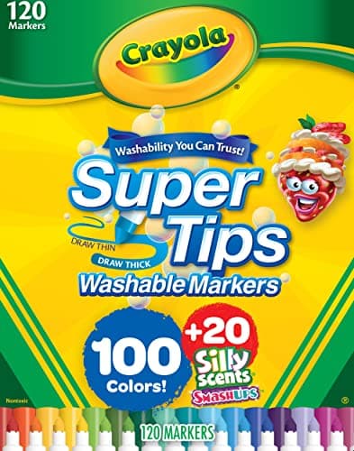 Crayola Super Tips & Silly Scents Washable Marker Set (120ct), Bulk Colored Markers for Coloring Books, Fine Tip, Conical, Water-Based Ink, Ideal for Kids' Art Projects, Gifts - Image 1