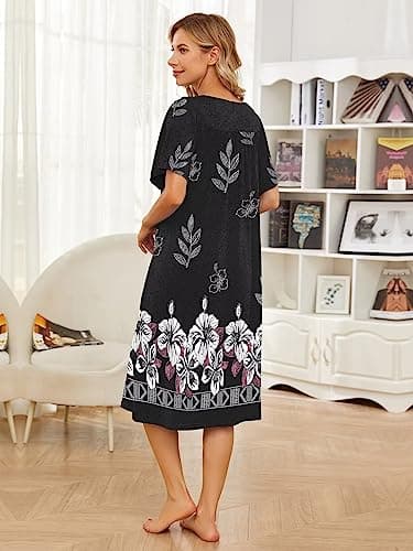 udforsk Grandma House Dress With Pockets Duster Housecoats Moo moo Dresses Loungers Plus Size Moos Nightgown Patio Summer Mumu dusters for women momo dresses robes womens nightgown Black L - Image 5