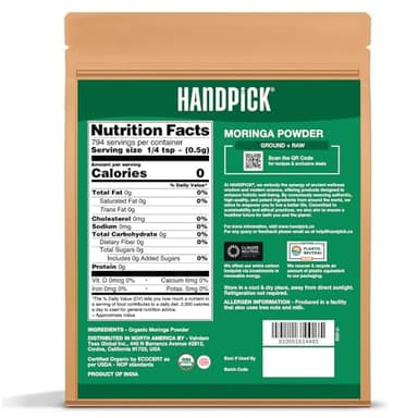 HANDPICK USDA Organic Moringa Powder (397g/14oz) Pure Moringa Oleifera Leaf Powder | Authentic Indian Origin | Gluten Free, Non-GMO | Perfect for Smoothies, Drinks, Tea & Recipes - Image 9