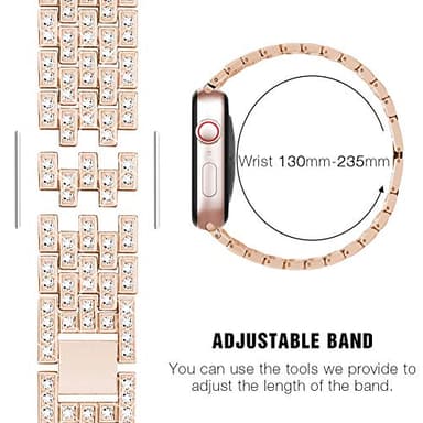 SUPOIX Compatible with Apple Watch Band 40mm + Case, Women Jewelry Bling Diamond Rhinestone Replacement Metal Strap &Soft TPU Protector Case for iWatch Series 6/5/4/se(Rose gold) - Image 2