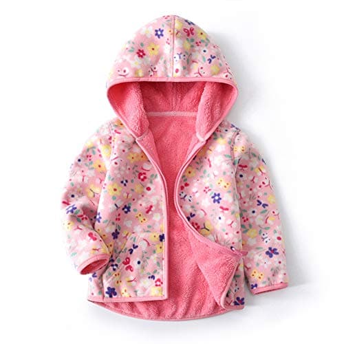 Feidoog Toddler Polar Fleece Jacket Hooded Baby Boys Girls Autumn Winter Long Sleeve Thick Warm Outerwear,Pink,2-3T - Image 1