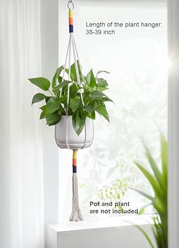TineDew Plant Hanger Macrame,Macrame Plant Hangers Indoor and Outdoor use for pots 4-8 inch,Macrame Plant Holder with Colorful Cotton Rope,Original Design(Yellow) - Image 2