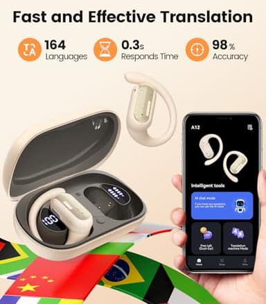 AI Translation Earbuds Open Ear Bluetooth Headsets Beige - Image 3