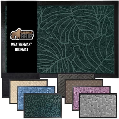 GORILLA GRIP 100% Waterproof All-Season WeatherMax Doormat, 47x35, Durable Natural Rubber, Stain and Fade Resistant, Low Profile, Indoor Outdoor Door Mats, Easy Clean Patio Entrance Mat, Green Palm - Image 1
