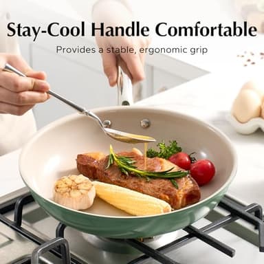 Redchef Non Stick Ceramic Frying Pan Set, Non Toxic Ceramic Pans for Cooking, 8" 9.5" 11" Skillet Set, No PFAS & PTFE & PFOA with Stainless Steel Handle, Dishwasher & Oven Safe Max up to 842°F (Green) - Image 7