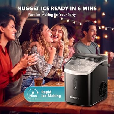 EUHOMY Nugget Ice Maker Countertop with Handle, Ready in 6 Mins, 34lbs Per Day, Removable Top Cover, Auto-Cleaning, Portable Sonic Ice Maker with Basket and Scoop, for Home/Party/RV/Camping (Black) - Image 3