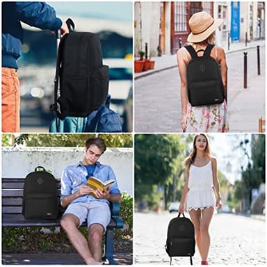 YAMTION Black Backpack for Women Men,Casual School Backpack Teen Boys and Girls 15.6 Inch Laptop Bookbag with USB Charger for College High School Travel Business - Image 2
