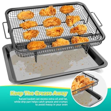 Air Fryer Basket for Oven, OPENICE 15.6" x 11.6" Air Fryer Tray and Pan Set with 30PCS Parchment Papers, Stainless Steel Oven Air Fryer Basket and Tray for Baking Grilling - Black - Image 5