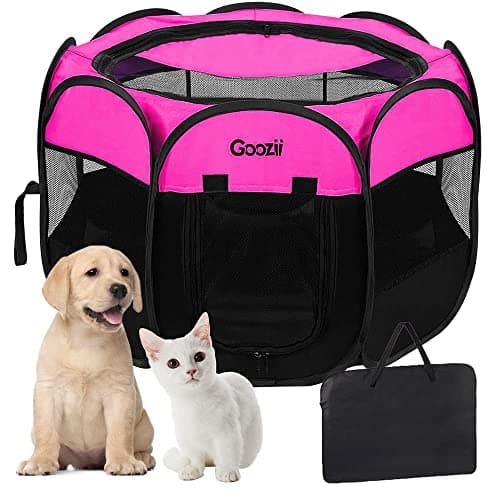 GOOZII Pet Cat Playpen for Indoor Cats Enclosed, Portable Foldable Dog Playpen Outdoor Tent Crate Cage with Zipper Top Cover Door for Kitten Puppy Outside Rv Car Camper (Small Size, Pink) - Image 1