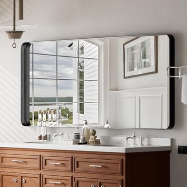VooBang Bathroom Mirror 30x48 inch, Black Gorgeous Deep Frame Wall Mirror, Modern Round Corner Bathroom Vanity Mirror for Bedroom, Living Room, Hanging or Leaning Horizontal or Vertical, Black - Image 2
