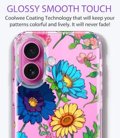 Coolwee for iPhone 16 Case for Women, with Screen Protector, Cute for Girls, 10ft Military Grade Protective Cover Slim Soft TPU Bumper for iPhone 16 Phone Case Clear Sunflower Floral - Image 5
