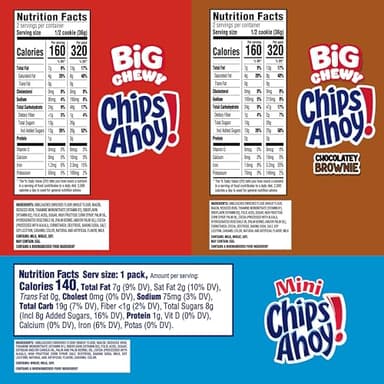 CHIPS AHOY! Cookie Variety Pack, Big Chewy, Big Chocolatey Brownie and Mini Original Chocolate Chip Cookies, 20 Snack Packs - Image 2
