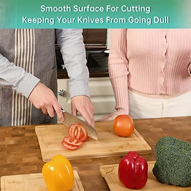 Bamboo Cutting Boards for Kitchen, Wood Cutting Board with Holder, Bamboo Cutting Board Set Reversible with Juice Grooves for Meat Cheese Fruit and Vegetables (Four Piece Set) - Image 7