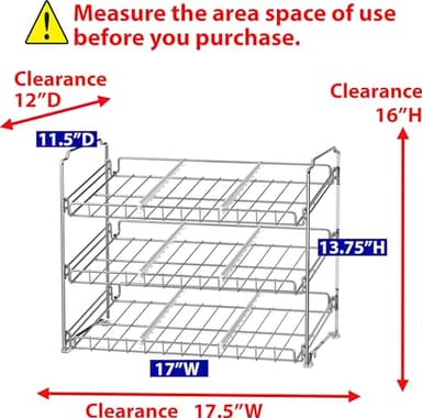 Simple Houseware Stackable Can Rack Organizer, 3-Tier Chrome-Finished Shelf – Holds Up to 36 Cans, 17" W x 11.5" D x 14" H – Pantry Cabinet Food Storage Dispenser - Image 2