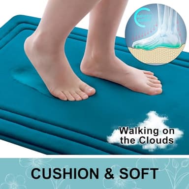 Grandaily Memory Foam Bath Mat Rug 24x16, Ultra Soft, Non-Slip and Absorbent Bathroom Rugs, Machine Wash Dry, Comfortable Bath Carpet for Bathroom Floor, Tub and Shower, Peacock Blue - Image 4