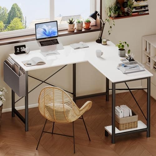 DUMOS L Shaped Desk Computer Gaming Corner Table 50 Inch Home Office Writing Student Work PC Workstation with Side Storage Bag CPU Stand for Bedroom Small Spaces - Image 1