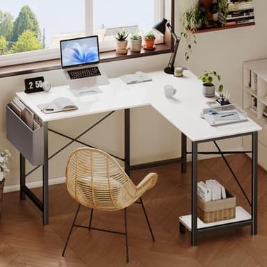 DUMOS L Shaped Desk Computer Gaming Corner Table 50 Inch Home Office Writing Student Work PC Workstation with Side Storage Bag CPU Stand for Bedroom Small Spaces - Image 1